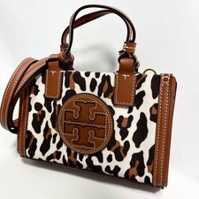Tory Burch Ella Leopard Canvas Mini Micro Tote Bag Brown Ivory 2Way Crossbody