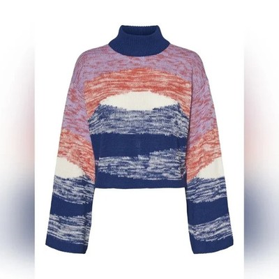 Vero Moda Knitted Sweater L Colorful Turtleneck Chunky Artsy Indie Cozy Retro