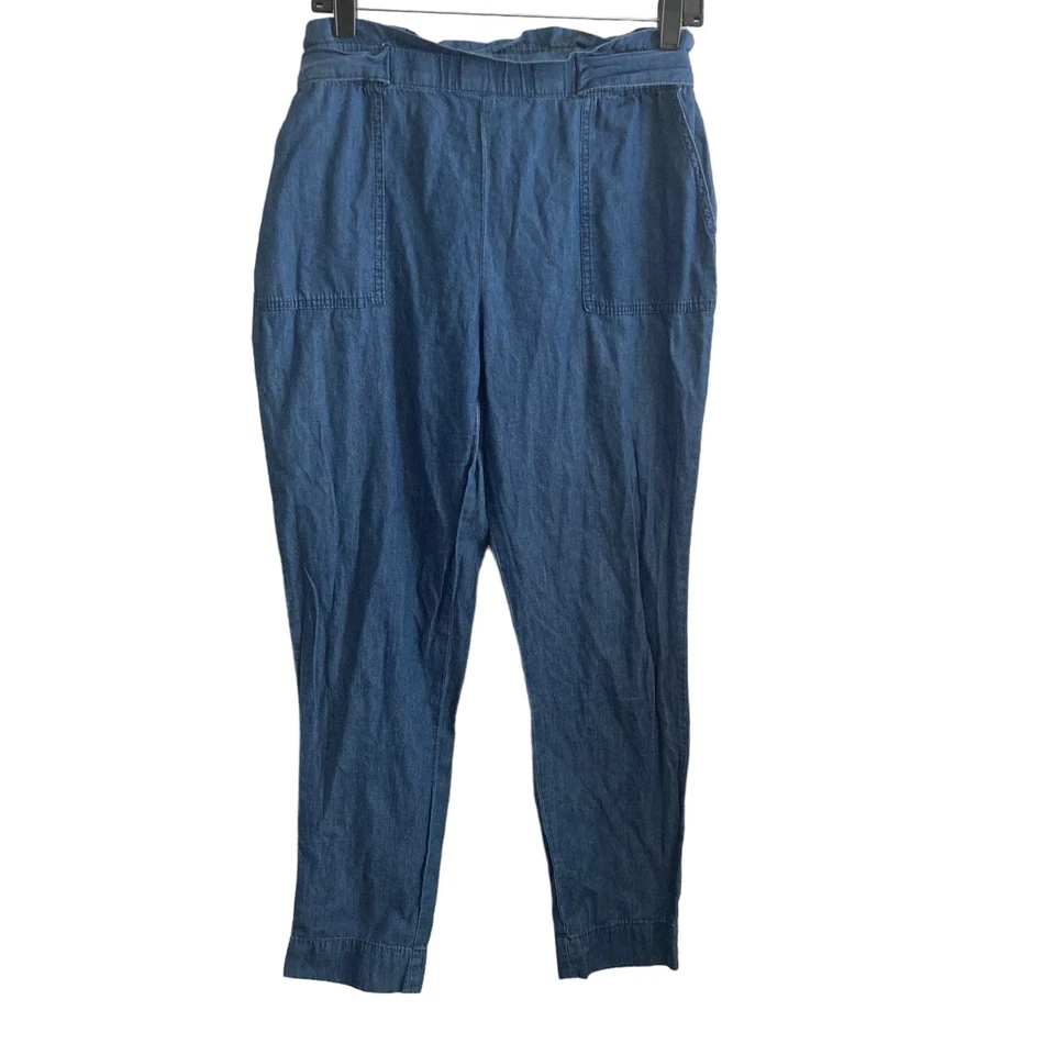 Pantalones cambray casi famosos para mujer talla mediana azul bolsa de papel cintura  Foto 2 de 4