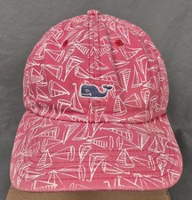 Vineyard Vines Classic Whale Logo Sailboat Print Strapback Dad Hat Cap Red