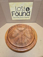 Vintage Round Collapsible Folding Wooden Basket & Trivet Bowl HEARTS BROKE *PICS