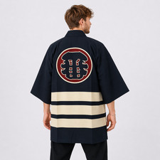 Japanese Long Happi Coat Ban Symbol Firefighter Design Cotton Jacket Unisex