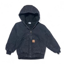 Carhartt Black Canvas Hooded Jacket Quilt Lined Kids Small