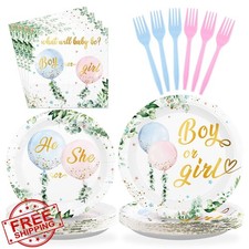 Grencian 96pc Gender Reveal Plates Napkins Serves 24 Baby Shower Party