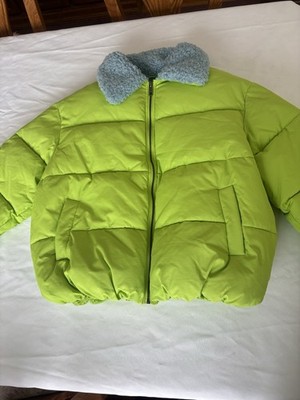 urban outfitters Duckie Faux Shearling Collar Puffer Jacket Lime Green Size S