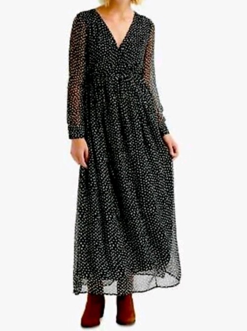 Women Lucky Brand Polka Dot Sheer Long Sleeves Maxi Dress Size M MSRP $139