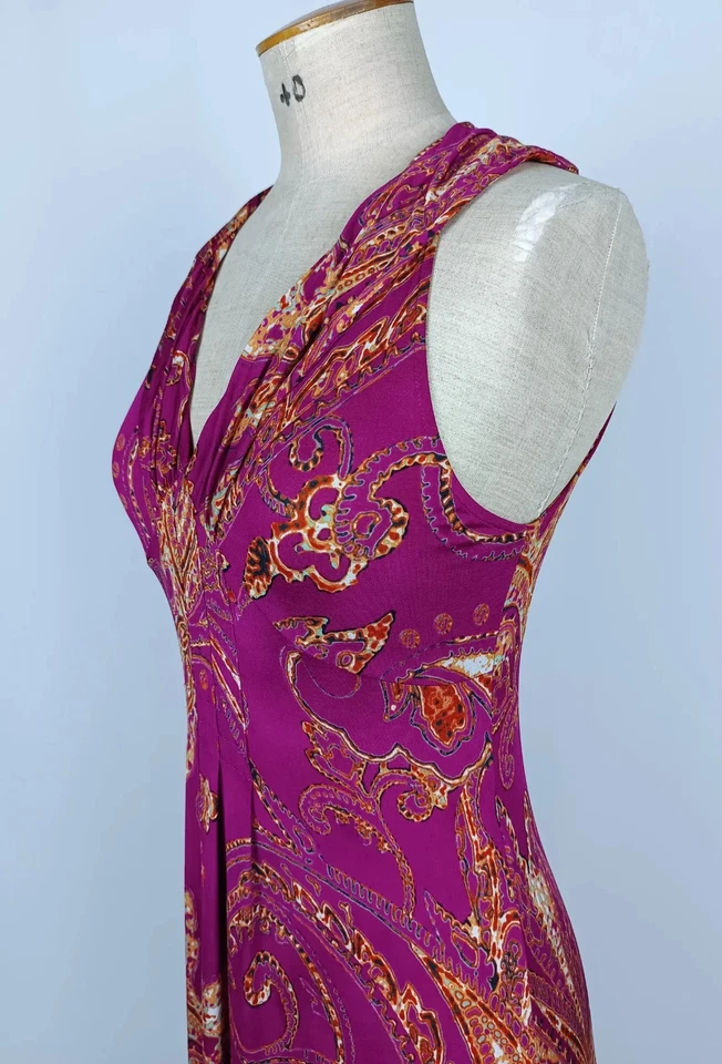 Vestido midi de seda sin mangas Etro púrpura naranja estampado cachemira IT 42 / US 6 hecho en Foto 3 de 4