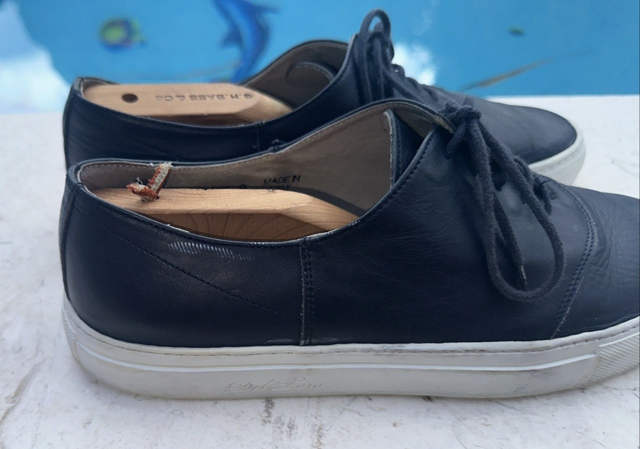 Del Toro Blue Leather Rubber Sole Lace Up Low Top Sneakers Sz 9 Made In Italy