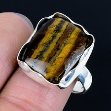 Purchritudinous Tiger Eye Gemstone 925 Sterling Silver Ring Size 9.5