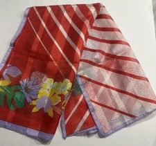Women’s Italian Scarf Silken Polyester - Red / Multicolor Floral 32 x 30” Italy