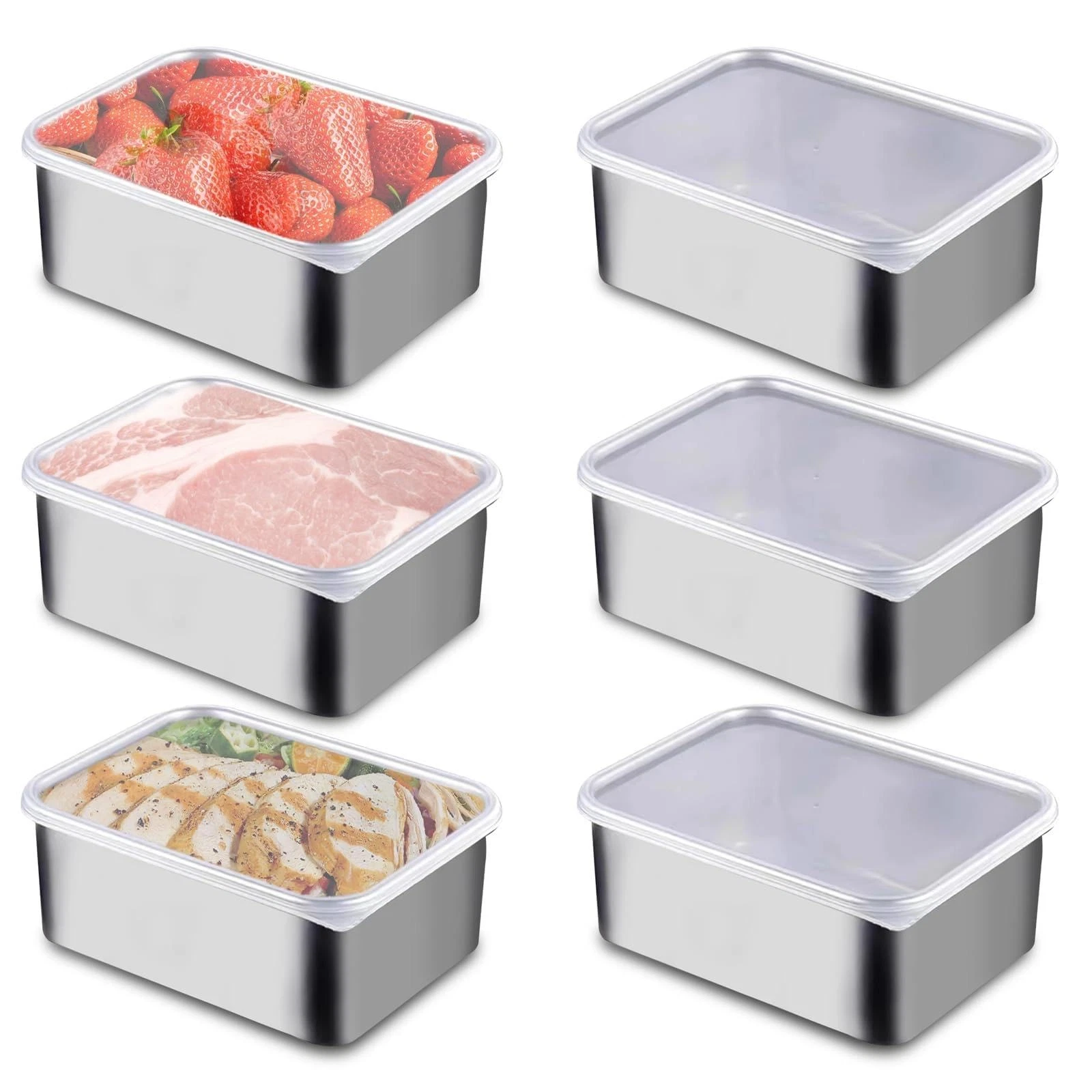 6 Pack Stainless Steel Food Storage Containers with Lids, Stainless Steel Meal Prep Boxes Perf...