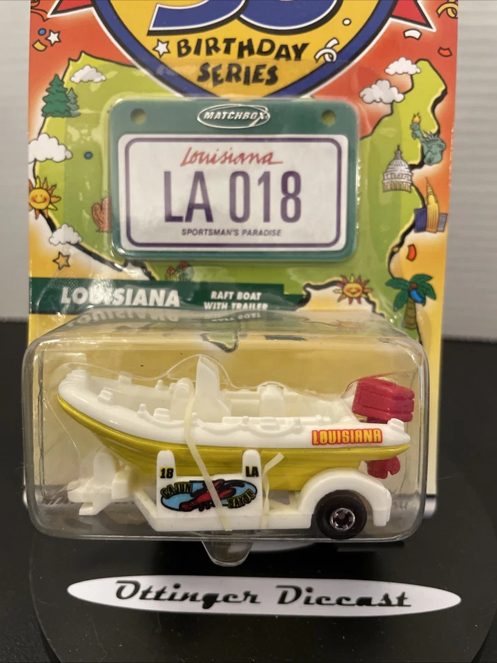 2002 Matchbox Across America Raft Boat w/ Trailer YELLOW | LOUISIANA | MINT - Image 4 of 4