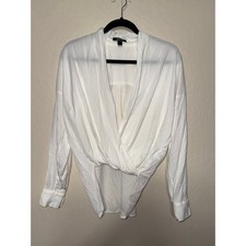 Natalie Busby White Draped Twist Front Long Sleeve Blouse Top Size S