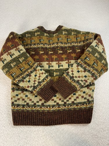 Vintage Structure Sweater Mens Large Geometric Green Wool 90s Chunky Grandpa M - Picture 4 of 6