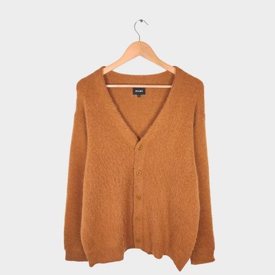 BEAMS Herren hellbraun/camel Mohair Mischung Shaggy Grunge Strickjacke - Größe L