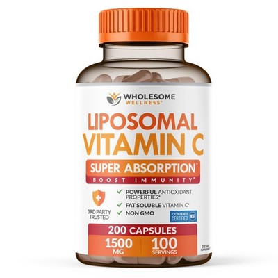 Wholesome Wellness Liposomal Vitamin C Capsules 200 Count (Pack of 1), Yellow