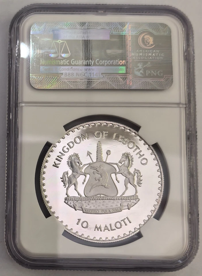 LESOTHO 10 Maloti 1988 Silver NGC PF69 Papal Visit Pope John Paul II - Image 2 of 4
