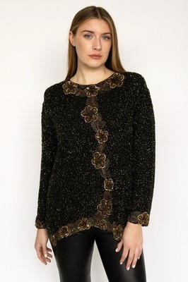 Vintage Candlelight by Jainsons Black 100% Silk Beaded Sequin Top  L 1980s Glam