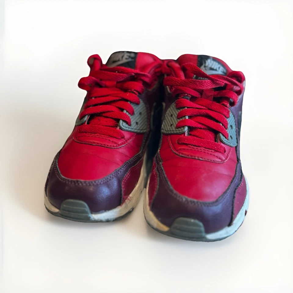 Nike Air Max 90 Niños Rojo/Borgoña Cuero Tenis - Talla 4 Y Foto 4 de 4