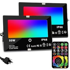 LED Flood Light Outdoor, 50W RGB Color Changing Floodlight with Remote 2 Pack