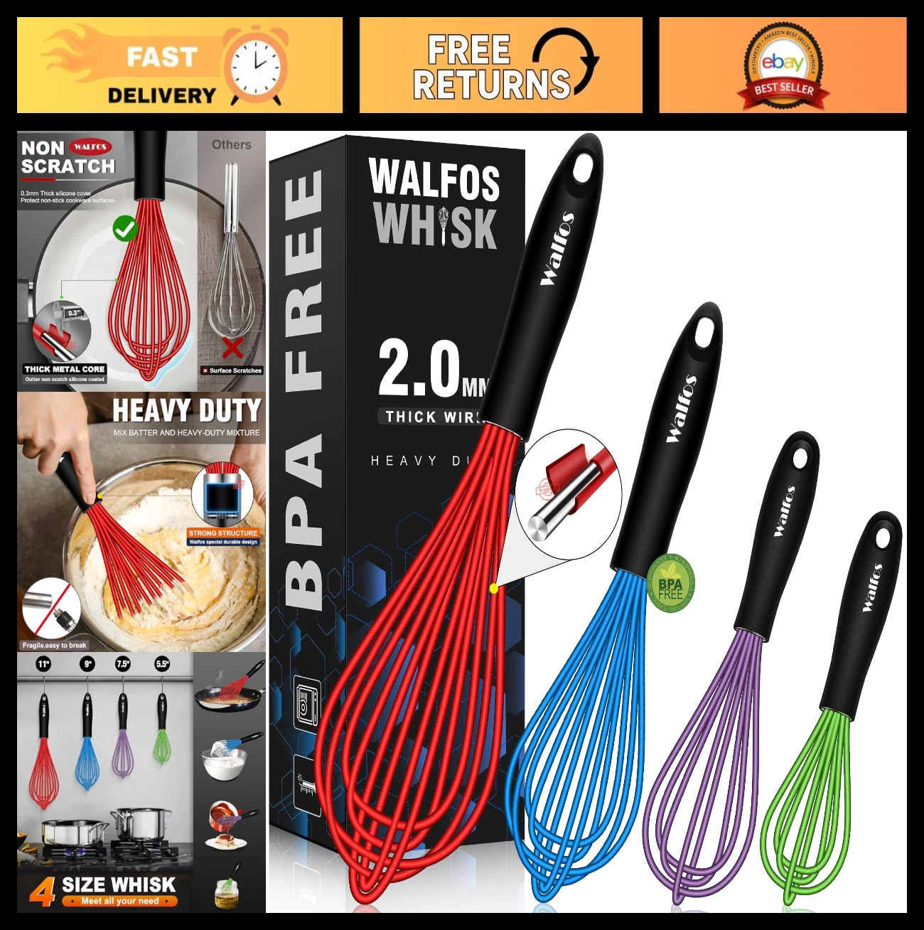 Silicone Whisk Set of 4 - Heat Resistant Kitchen Whisks for Cooking, Baking & Fr
Opens in a new wind