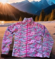 Columbia Fleece Jacket Girls 18/20 Pink Camo Excellent Full Zip Mock Neck