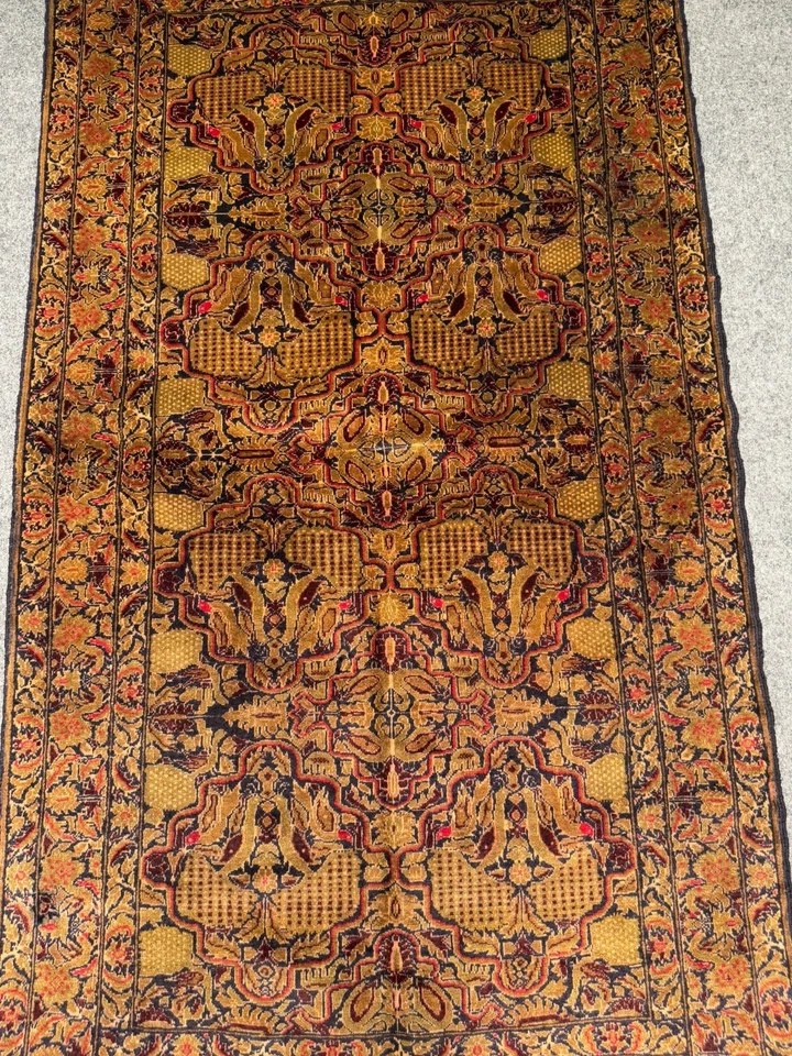 Alfombra tribal de lana anudada a mano vintage de 6'6 x 3'3, tinte vegetal, alfombra dorada Foto 4 de 4