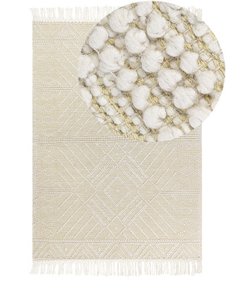 Wollteppich Boho Handgewebt, mit Quasten 160 x 230 cm Beige Mavikent