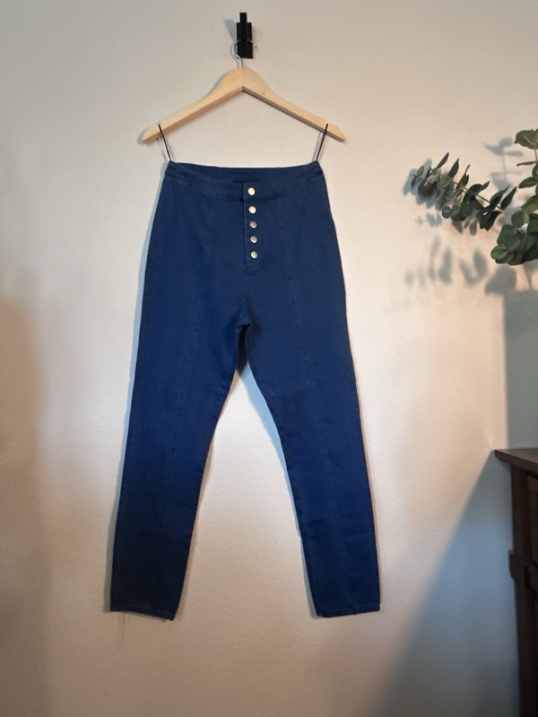 Kittenish Dark Wash High Rise Skinny Jeans | Button Front Denim Pants | Small