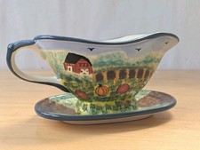Fall Thanksgiving Gravy Boat W/ Plate, Farmhouse Pumpkins Harvest, WCL Ceramic