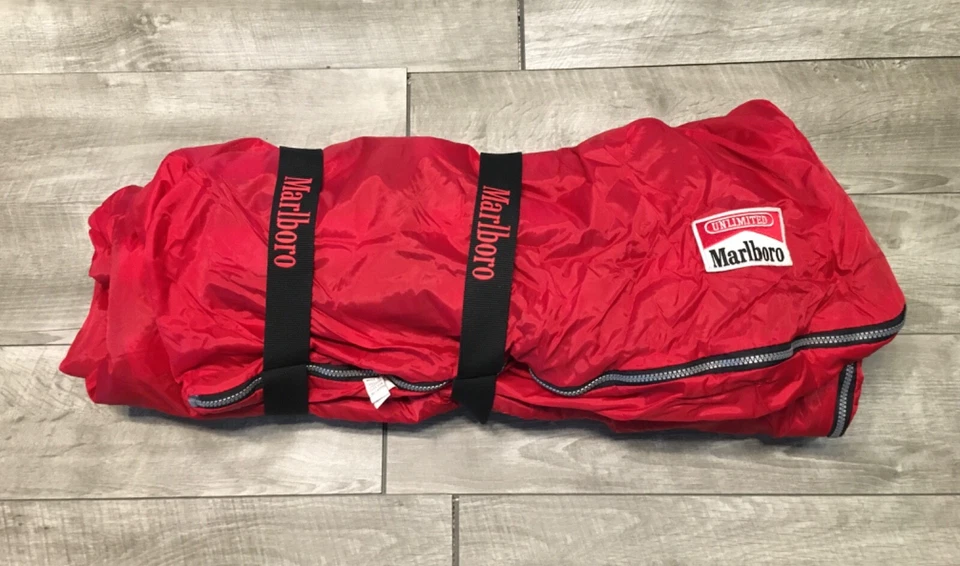 Saco de dormir vintage xadrez Marlboro vermelho e preto lã mochila acampamento - Imagem 2 de 4