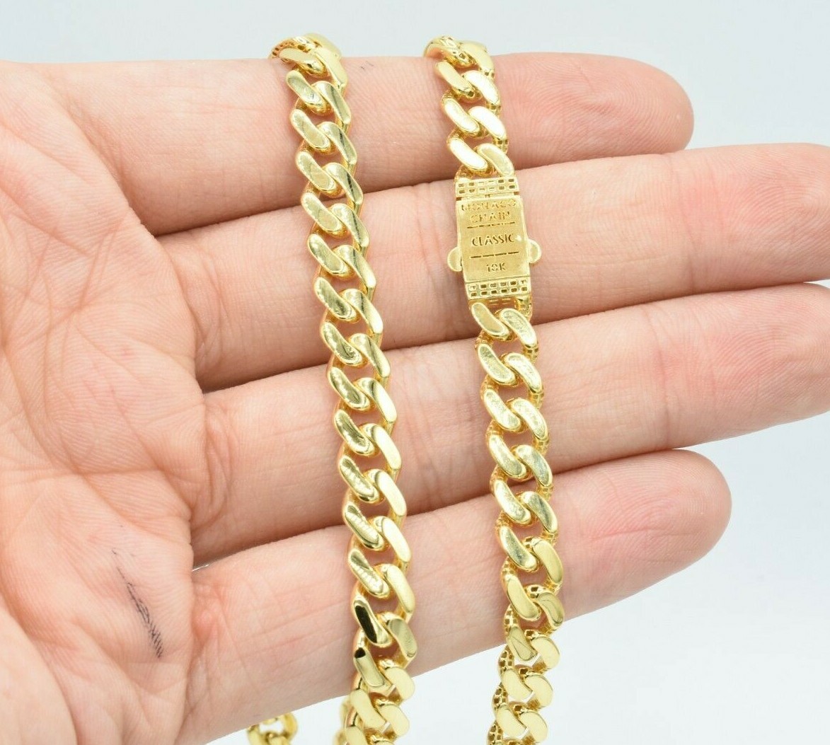 7.5mm Miami Cuban Royal Link Chain Necklace Box Clasp Real 10K