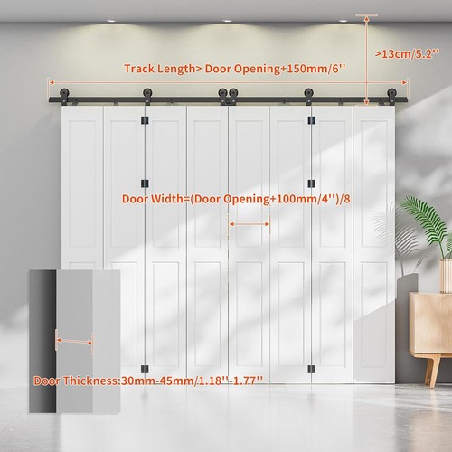 Kit de hardware de puerta de granero plegable CCJH Top Mount para 8 puertas sin puertas negro - Imagen 7 de 9