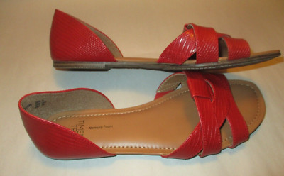Time & Tru Womens 9 Red Faux Croco Leather Memory Foam Cutout Comfort Flats