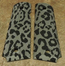 1911 Grips - LEOPARD - GUN METAL GREY/BLACK - .45, AMBI CUT, FULL SIZE, CUSTOM
