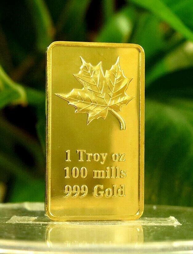 oz One Troy Ounce Maple Leaf 100 Mills Fine Gold Plated Bar