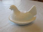 Vintage Hen Chicken on a Nest White Milk Glass chicken Candy Dish Pre-owned