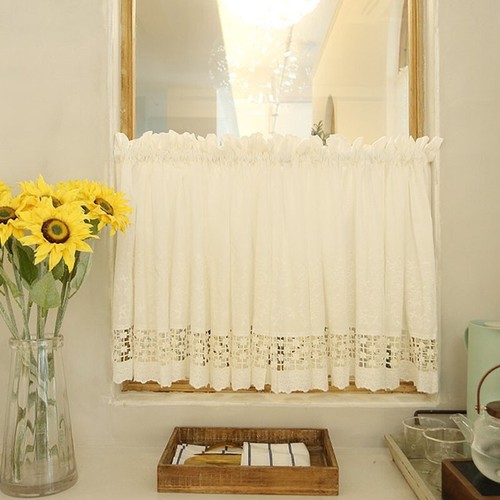 White Lace Half Curtain Embroidery Short Curtains Cafe Kitchen Window Drape Door - Picture 3 of 23