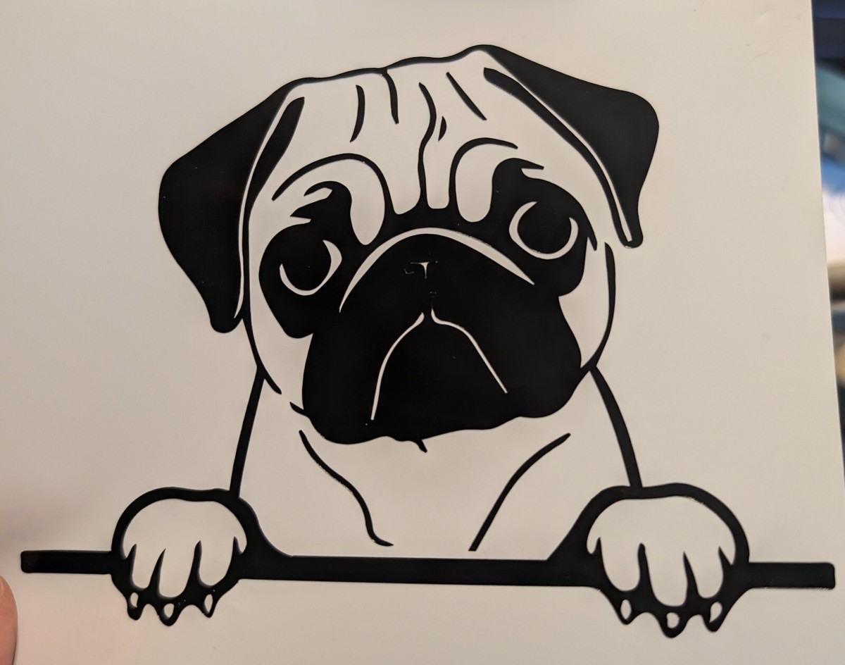 Pug Decal Pack - Pug Life, Heart Silhouette & Detailed Vinyl Decals (Black, 3.5")