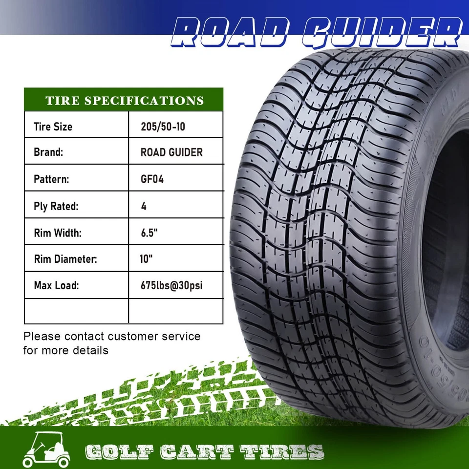 Set 2 ROADGUIDER 205/50-10 Golf Cart ATV Tires 205/50x10 4 Ply - Image 3 of 4