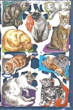 Vintage CATS and Kittens Lithograph Die Cut Paper Scraps printed in  England