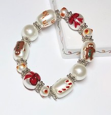 Christmas Bracelet Gingerbread Man Handmade Stretch White Bracelet Woman Teen