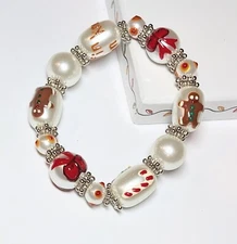 Christmas Bracelet Gingerbread Man Handmade Stretch White Bracelet Woman Teen