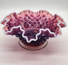 VINTAGE FENTON PLUM OPALESCENT HOBNAIL THREE HORN FLOWER EPERGNE BASE ONLY