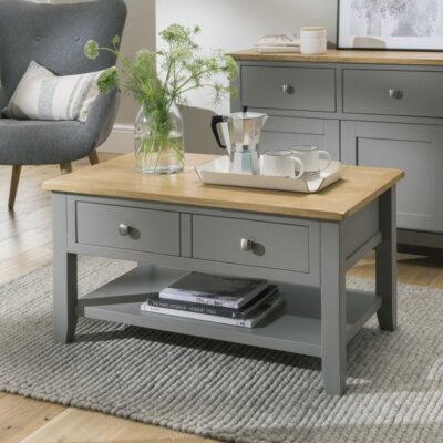 Nebraska Painted Dark Grey Oak Coffee Table with Drawers | 1 Drawer ...
