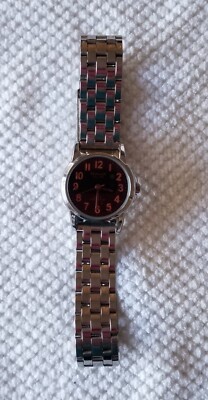 Omax Silver Tone Watch Black Dial Copper #'s Link Band 7'' Max Size New Battery