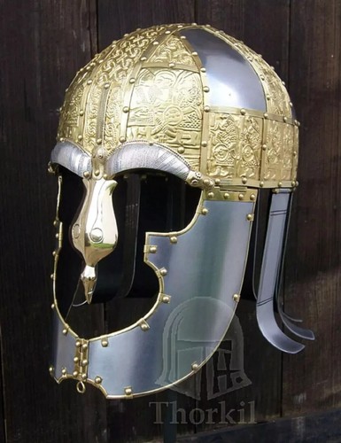16 gauge steel Medieval Knight Vendel Helmet Brass bleches, silvered eye-brows - Picture 2 of 5