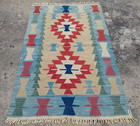 Vintage Traditional Geometric Turkish Multicolor Wool Kilim Rug Carpet 174x110cm