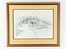 Timothy Jon Struna Original Pen Ink Drawing of a House in the Woods 1988