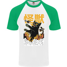 Catzilla Funny Cat Monster Parody Mens S/S Baseball T-Shirt